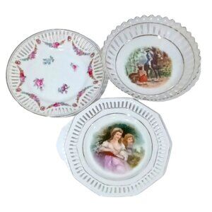 Vintage Trio of Reticulated Bowl & Plates Schumann of Bavaria All 6'' Diameter